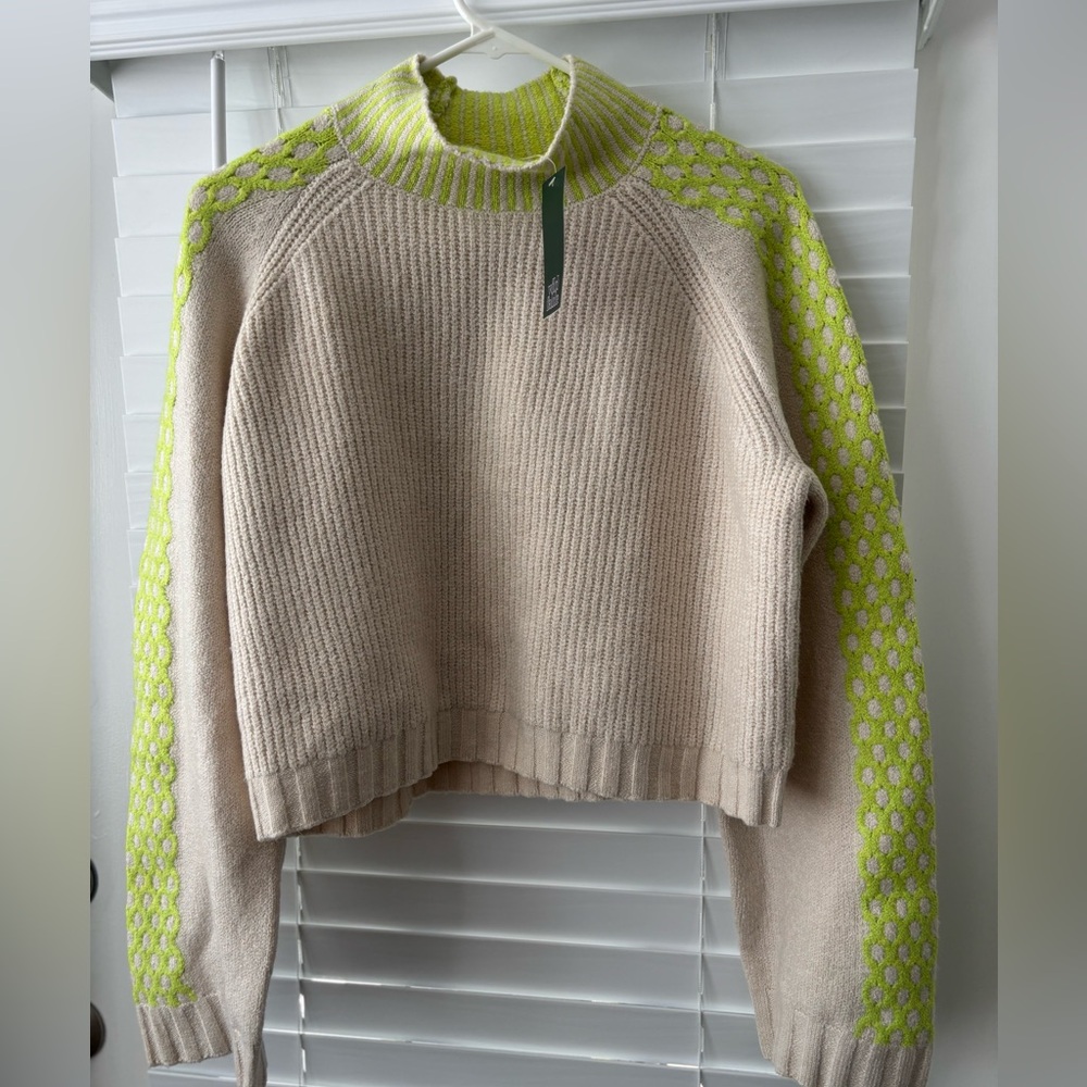 Beige and Neon Green Knit Sweater